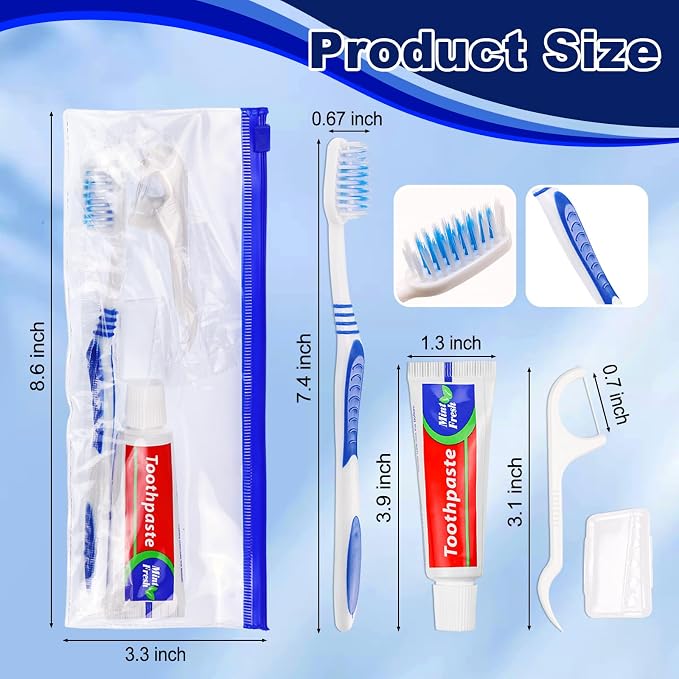 Disposable Travel Toothbrush and Toothpaste Set,Travel Kit with Plastic Zip Bag,Toothbrush Head Cover, Floss Pick,25gram Toothpaste,Bulk Toothbrush for Homeless,Travel,Hotel(15)