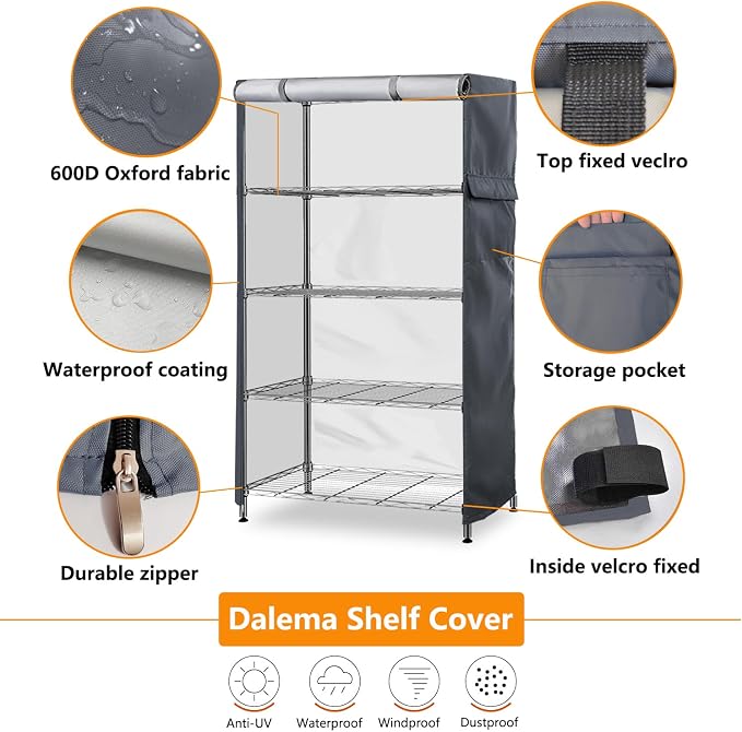 Waterproof Shelf Cover,600D Heavy Duty Dustproof Storage Wire Rack Covers,Outdoor Shelving Covers for Wire Shelves with Zipper 36''x14''x54'',Grey.
