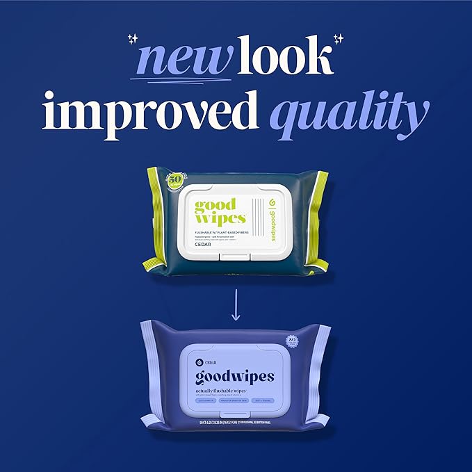 goodwipes Flushable Wipes for Adults - Cedar Butt Wipes for Women & Men, Septic Safe, Toilet & Bathroom Essentials, Extra Large, 318 Count (6 Packs and 1 Travel Pack)