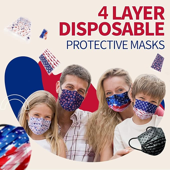 Disposable Face Mask for Adults - 4 Ply Protection, Individually Wrapped 50 Pack, 10 Colors, Breathable Comfortable & Safe