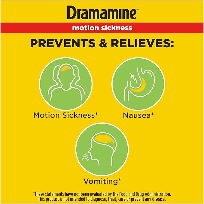 Dramamine Non-Drowsy, Motion Sickness Relief, Made with Natural Ginger, 18 Count & Motion Sickness Relief Less Drowsey Formula, 8 Count