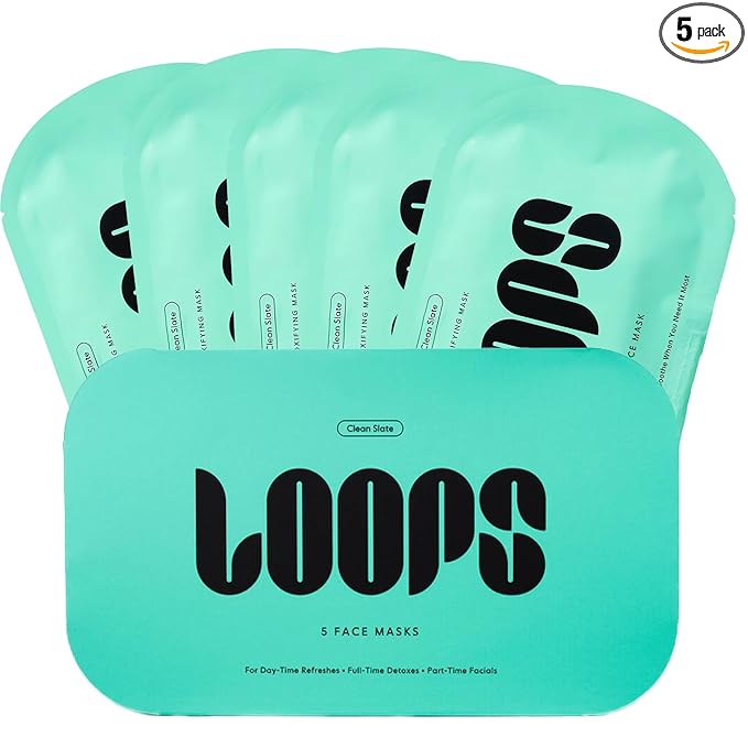 LOOPS CLEAN SLATE - Detoxifying Korean Hydrogel Face Masks - Detoxify, Cleanse, and Soothe - Deeply Purifying and Super Hydrating Radiant Skin Mask Face Mask Minimizes the Look of Pores 5pc