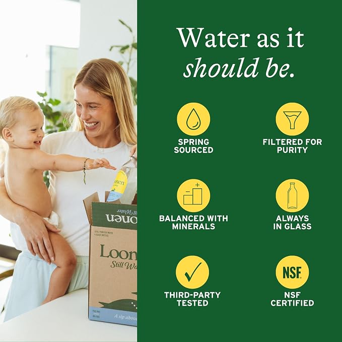 Loonen Spring Sourced Sparkling Water, Glass Bottled High Carbonation, Minerals, Magnesium, Potassium, Calcium, Sodium, PFAS Free, Plastic Free, NSF Certified, American Made, Pack of 6, 750mL