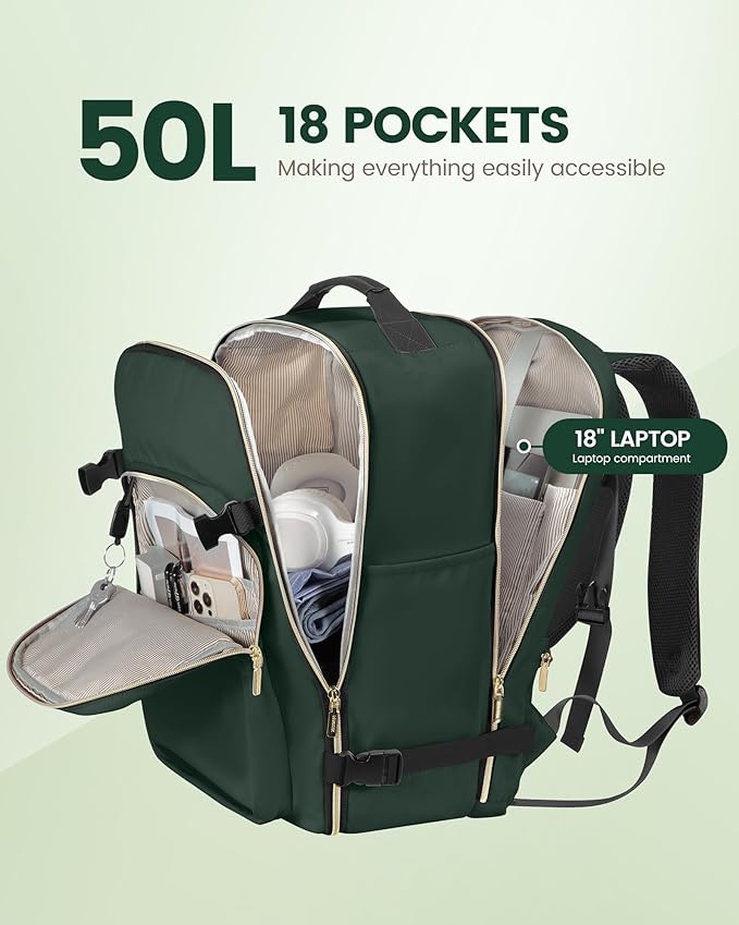 LOVEVOOK 50L Travel Backpack Flight Approved Carry on Backpack,3 Packing Cubes,Waterproof Personal Item Travel Bag,TSA Carry on Luggage Suitcase Travel Essentials,Gifts for Women & Men,fits 18" Laptop