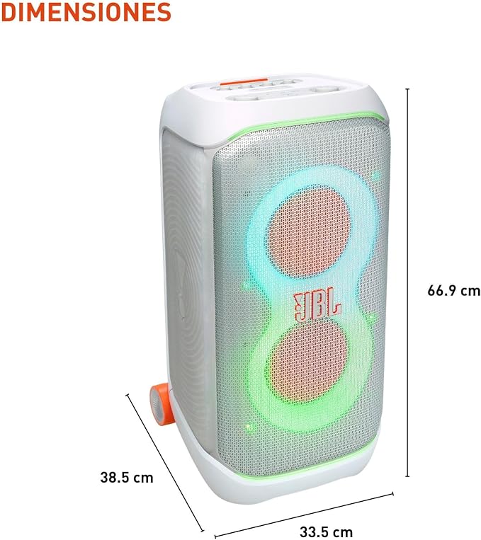 JBL PartyBox Stage 320 - Portable Party Speaker with Telescopic Handle & Wide, Sturdy Wheels, Powerful Pro Sound, Futuristic lightshow, Up to 18 Hours of Play time, Splash Proof (White)