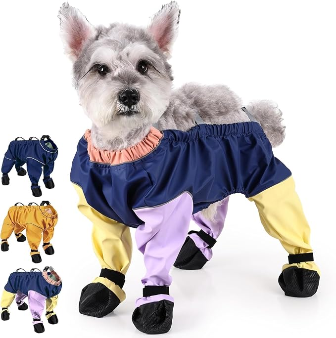 Waterproof Dog Boots Rain Boots with Suspender, Dogs Shoes Paw Protector for Small Medium Puppy, Anti-Slip Doggy Boot Belly Protector, Rain Booties Snow Booties (Large, Multicolore)