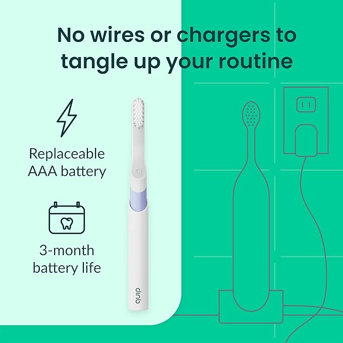 Quip Sonic Electric Toothbrush for Adults with Timer - Includes Travel Case & Replacement Brush Head - 3 Month Battery Life, Plastic Handle - Lavender