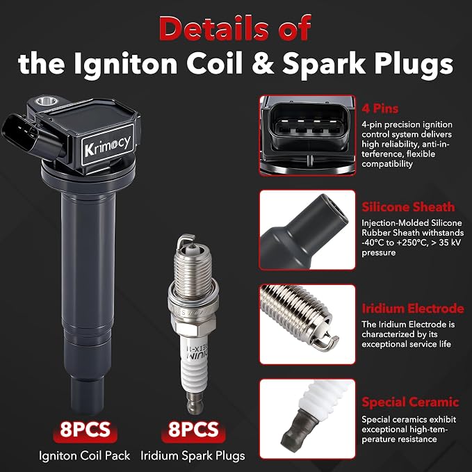UF230 Ignition Coil Packs and Iridium Spark Plugs Fit for Toyota 4Runner LandCruiser Sequoia Tundra/Lexus LS430 GS430 SC430 GX470 LX470 4.3L 4.7L V8