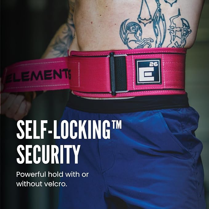 Element 26 Self-Locking Weight Lifting Belt - 4-Inch Nylon Support for Men and Women - Squat and Deadlift - Gym Training
