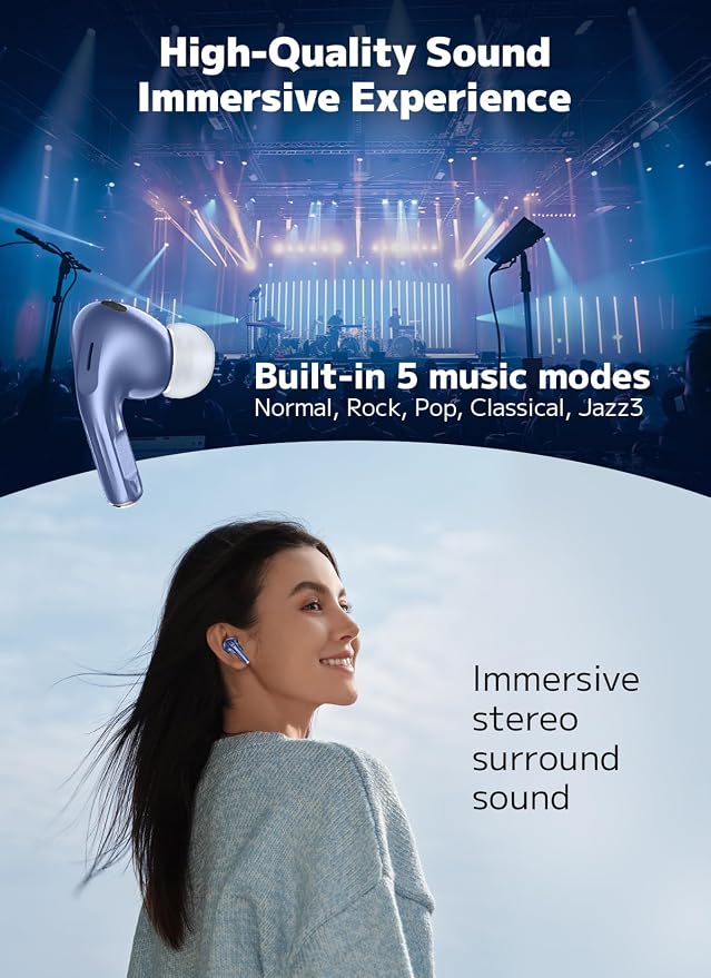 Bucephalus Wireless Earbuds, Ear Buds Active Noise Cancelling with Smart Charging Case, Bluetooth 5.4 Headphones, 48H Playtime & Bass Stereo Sound, Compatible with iPhone, Android, Pad - Navy Blue