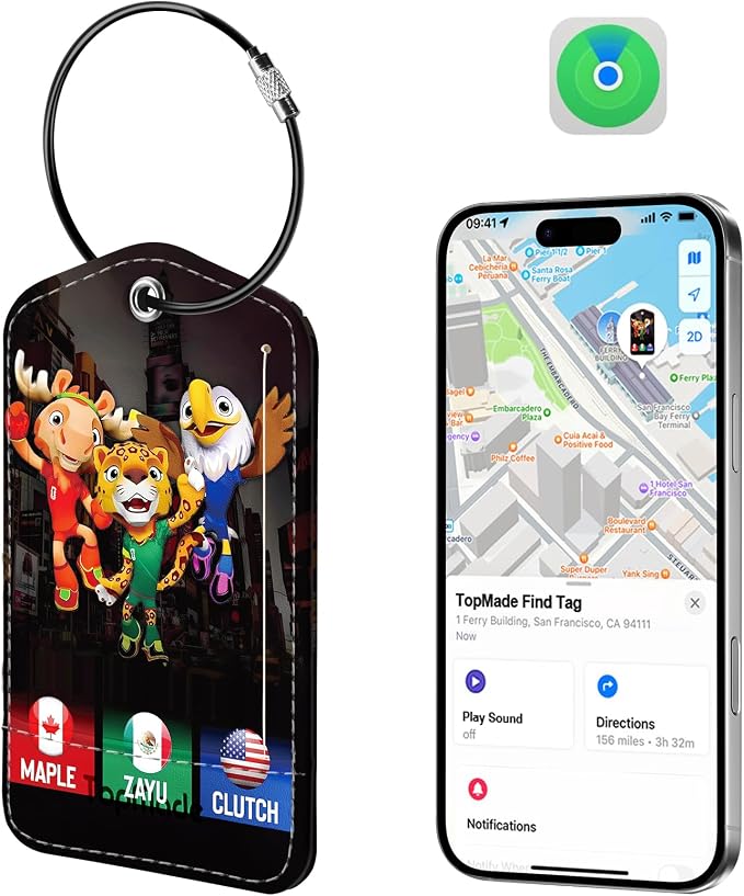 TopMade Smart Luggage Tag with Find My, Premium Leather Luggage Tags for Suitcase, Travel Bags, Backpacks, Anti-Lost Suitcase Tag Tracker for Travel with Privacy Name Card, Rechargeable
