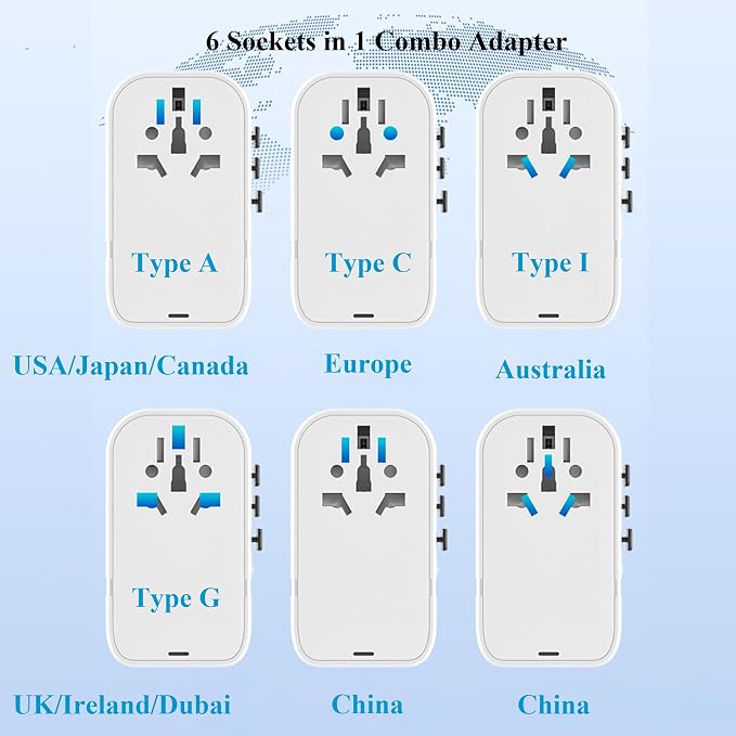 220V to 110V Converter for European Travel,Step Down Voltage Converter US to Europe,Universal Travel Power Adapter with 2 Type C +2 USB A,PD20W,USA/UK/EU/AUS/China Vacation Travel Essentials