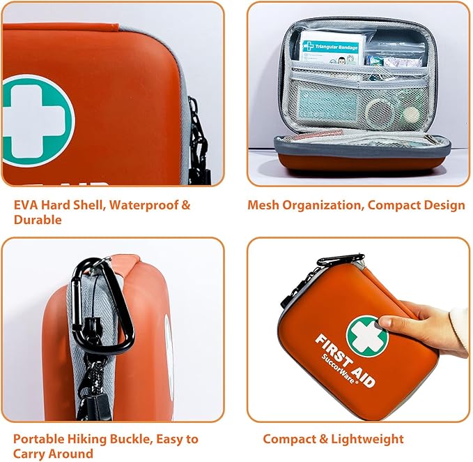 SuccorWare 150 Pieces Mini First Aid Kit - Small Medical Kit with Hard Shell - Emergency First Aid Kit for Car, Travel, Home, Outdoor, Office, Camping, Hiking (Orange)