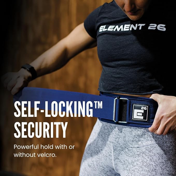 Element 26 Self-Locking Weight Lifting Belt - 4-Inch Nylon Support for Men and Women - Squat and Deadlift - Gym Training