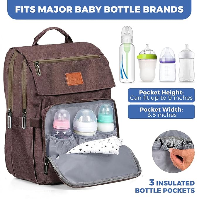 PILLANI Baby Diaper Bag Backpack - Large Bag for Boys & Girls, Waterproof Diaper Backpack - Travel Diaper Bags w/Changing Pad, Baby Registry Search & Shower Gifts - Essentials Must Haves Newborn Stuff