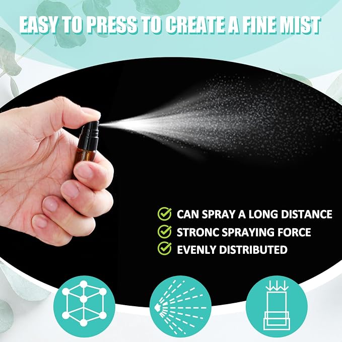 Zhehao 50 Pcs Mini Spray Bottles 5 ml Clear Glass Perfume Bottles Refillable Fine Mist Perfume Atomizer Portable Empty Sample Containers for Cleaning, Essential Oils, Travel (Amber)
