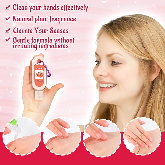 24 Pcs Fruit Scented Hand Sanitizer Keychain Gift Mini Lavender Hand Sanitizer Gel Bulk 1 oz Employee Appreciation Gift for Nurse Teachers Team Doctors Women Coworker Party Back to School