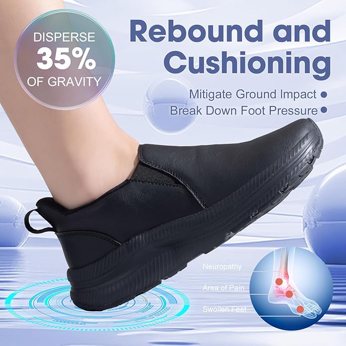 ZOVE Wide Toe Box Shoes Women Wide Width Waterproof Leather Hands Free Nursing Sneakers Ultra Light Extra Wide Walking Sneakers Non-Slip Chef Diabetes Nurse Work Shoes