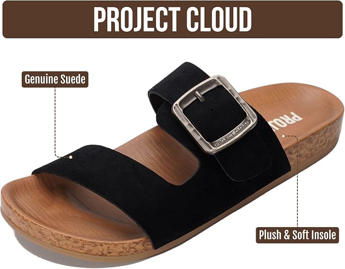 Project Cloud Womens Sandals - Adjustable Buckle Sandals for Women 2026 with Plush Insole - Lightweight & Non Slip Slides for Women Footwear