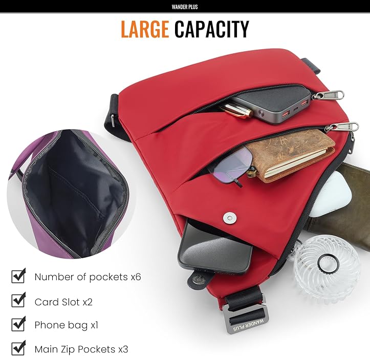WANDER PLUS® Anti Theft Crossbody Travel Bag for Women Men, Multi-Pocket Crossbody Bag, Slim Sling Bag