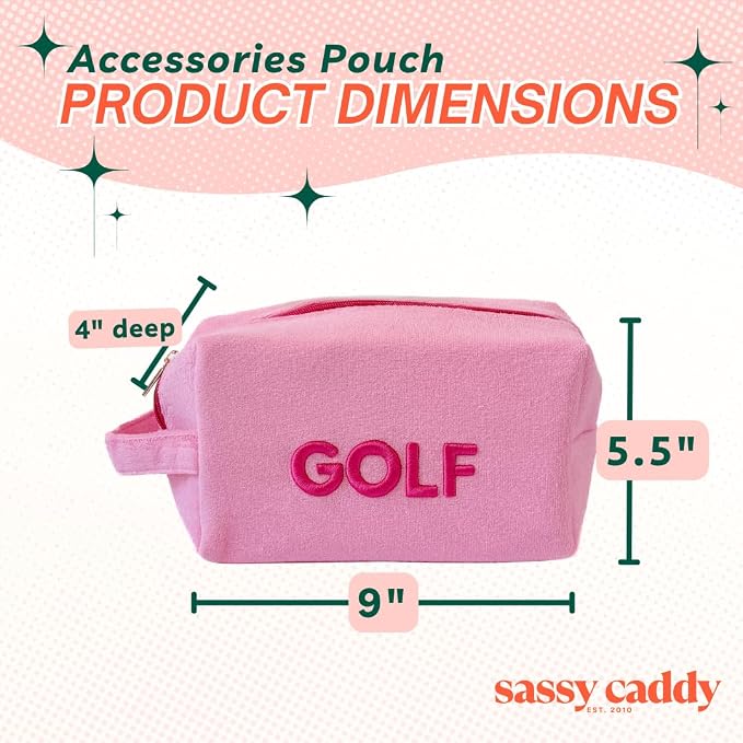 Sassy Caddy Pink Terry Cloth “GOLF” Pouch – Soft Terry Accessory Bag for Women Golfers | Water-Resistant Interior for Sunscreen & Makeup | Stylish Golf Gift for Ladies