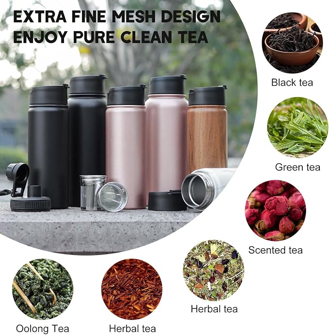 Sivaphe Infuser Water Bottle with Removable Strainer for loose leaf Tea 18/8 Stainless Steel 32 oz Insulated Tea Tumbler Gift for Women Rosegold