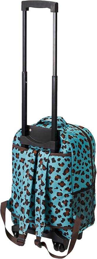 Rockland Double Handle 17" Rolling Backpack, Blue Leopard