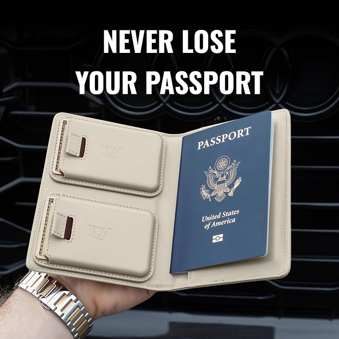 Kings Loot Passport Holder Wallet – RFID Blocking Leather Travel Wallet with Built-in Airtag Holder – Holds 1-6 Cards & Passport – Easy Pull Tab – Slim & Stylish Wallets (Ivory)