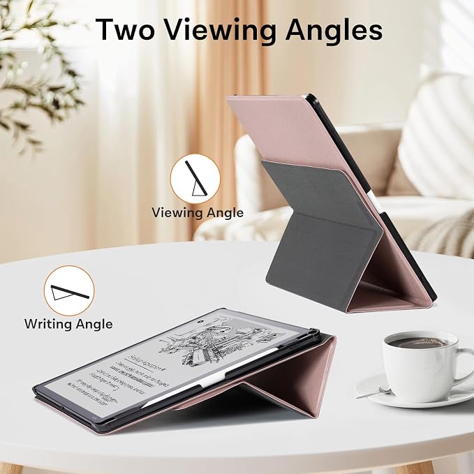 CoBak Case for 11" Kindle Scribe 3rd Generation 2025, Kindle Scribe Colorsoft with Two Viewing Angles - All New PU Leather Cover with Auto Sleep Wake, Pen Holder. Rose Gold