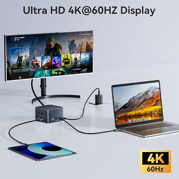 13-in-1 USB C Hub Multiport Adapter, USB C Docking Station with 4K@60Hz, 100W PD, USB A&C 3.2, 2xUSB A 3.0, Ethernet, SD/Micro SD, Audio, Mic, Laptop Dock for MacBook Pro/Air, iPad, Windows