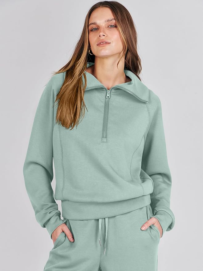 ANRABESS Women’s 2 Piece Outfits Half Zip Sweatshirt & Wide Leg Pants Airport Travel Lounge Matching Sets Sweatsuits Clothing