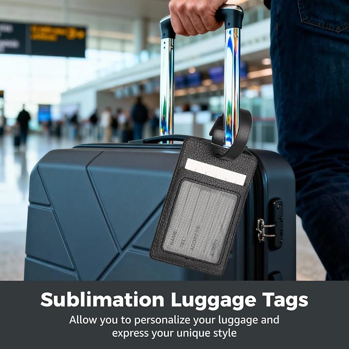 32 Pcs Sublimation Luggage Tags Bulk, 4.1 x 2.8 in PU Leather Name Label Blank with ID Card Slot, DIY Heat Transfer Travel ID Tags with Straps for Personalized Custom