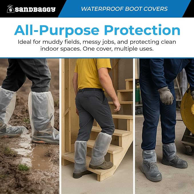 Sandbaggy Waterproof Boot/Shoe Covers - 19" Tall, 3 Mil Disposable - Transparent/Clear (20)