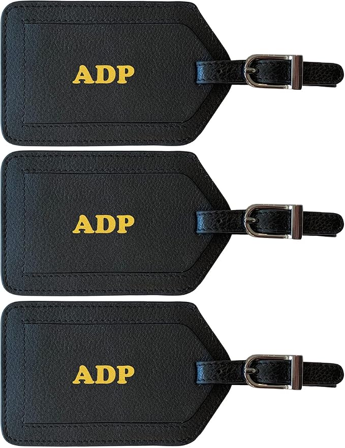 Personalized Monogrammed Leather Luggage Tags - 3 Pack