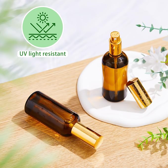 Roshtia 30 Pcs Glass Spray Bottle Clear Empty Bottles Small Refillable Reusable Perfume Bottle with Fine Mist Sprayer Pump for Face Body Travel(3.4 oz,Amber)