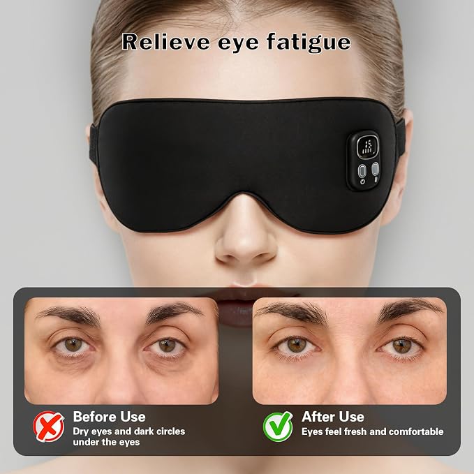 Heated Eye Mask,Cordless Eye Mask for Dry Eyes,Eye Relief, Improved Sleep,Eye Heating Pad for Travel, 4 Heat Levels, 4-Level Timing, Washable Cover, Travel, Gifts for Family(Black) (Black)