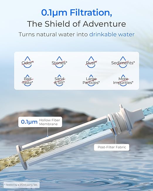 Waterdrop Gravity Water Filter Straw, Camping Water Filtration System, Water Purifier Survival for Travel, Backpacking and Emergency Preparedness, 1.5 gal Bag, 5 Stage Filtration, Pack of 2