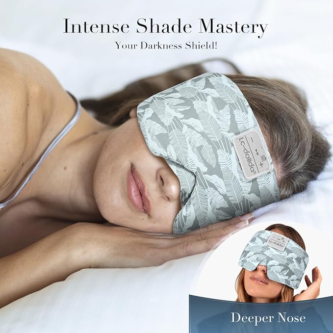 LC-dolida Sleep Mask with Bluetooth Headphones, Extra Large Silk Eye Mask for Sleeping Side Day Sleepers, Sleep Headphones Bluetooth 5.4 for Women Men with Thin Speaker, Blackout, Comfort, Microphone