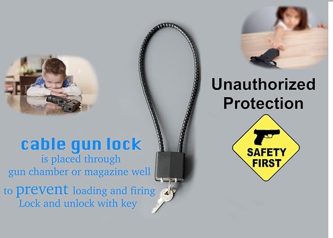 Cable Gun Locks with Keys Hunting Sports- Keyed Alike 15" Cable Gun Safe Lock CA DOJ Approved for Pistols, Handguns, Rifles, and Shotguns, Home, Storage Firearm Locking and Safety