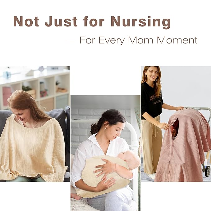 Muslin Nursing Cover for Breastfeeding – 360° Full Privacy & Comfort, Soft Breathable Cotton, Multi-Use Cover for Baby Car Seat & Stroller, Gift Box Included (Linen & Dusty Pink)