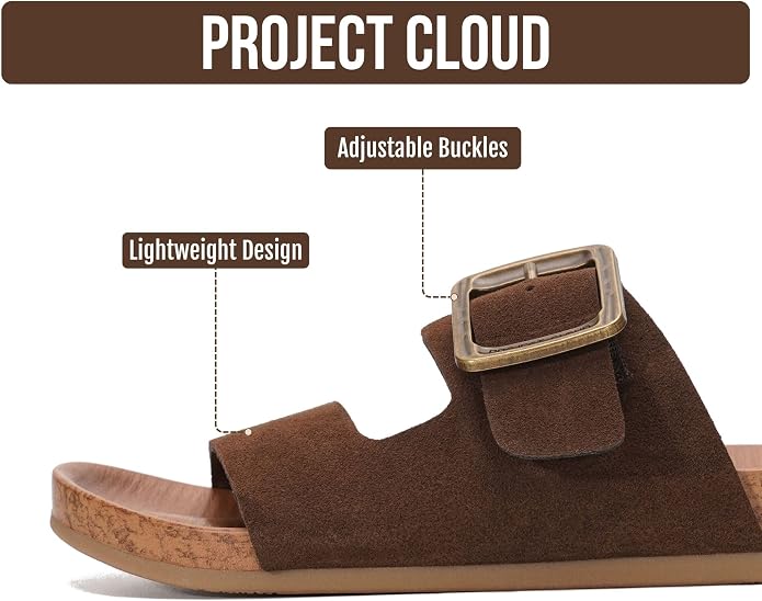 Project Cloud Womens Sandals - Adjustable Buckle Sandals for Women 2026 with Plush Insole - Lightweight & Non Slip Slides for Women Footwear
