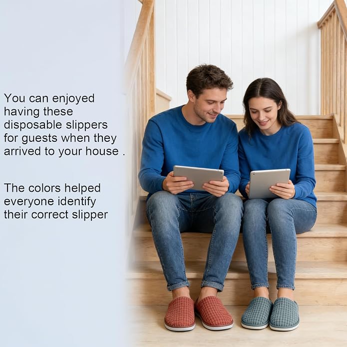 Geyoga 12 Pair House Slipper for Guest Non Slip Disposable Slipper for Travel Washable Reusable Closed Toe Hotel Bridesmaid Indoor Spa Wedding Party Shoeless Home