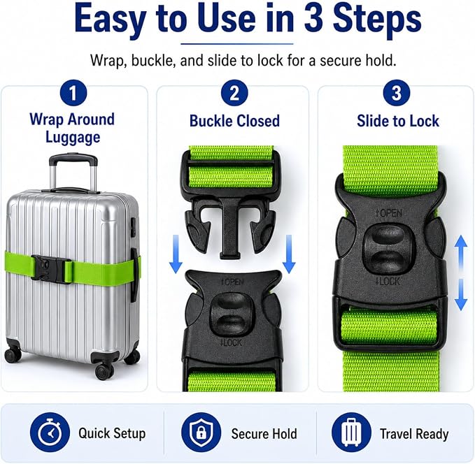 Personalized Luggage Strap with Safety Locking Buckle,8 Pcs Custom Embroidered Names & Text, Adjustable Travel Belt for Suitcases, Prevents Accidental Opening, Ideal for Travel & Gifts(8)