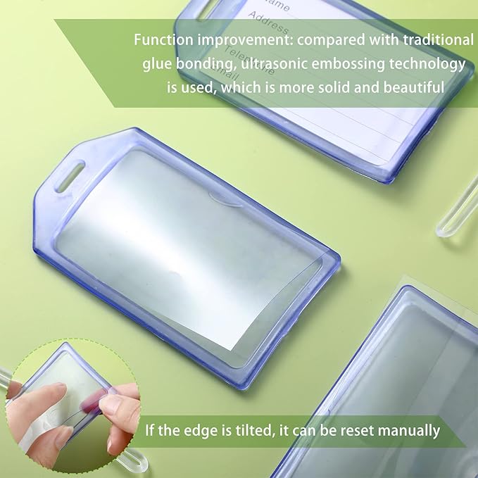 20 Pack Clear Plastic Luggage Tags with Loops Heavy Duty PVC Tag Suitcases Identification ID Card with Business Card Insert