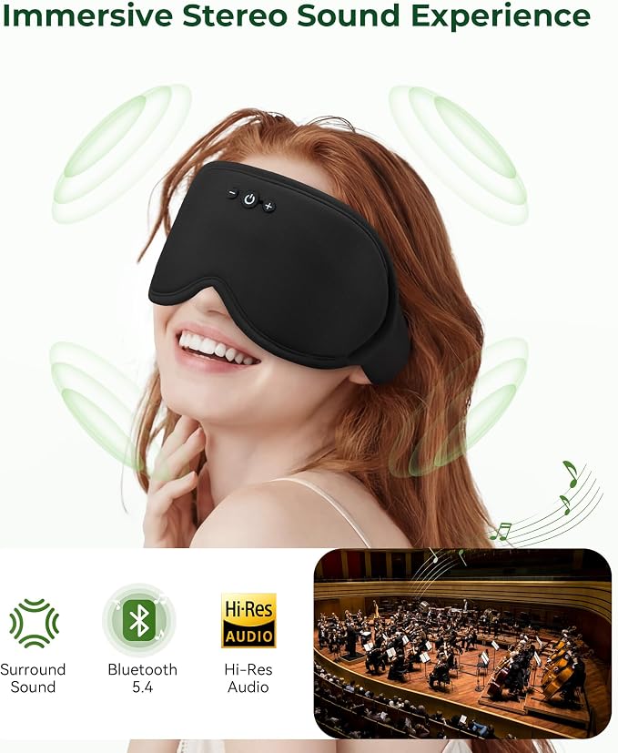 MUSICOZY Bamboo 3D Bluetooth Sleep Mask Headphones, Ultra-Soft Bamboo Fiber Wireless Sleep Headphones, Ultra-Thin Speakers, Double-Layer Detachable Eye Mask for Side Sleepers, Gifts for Men Women