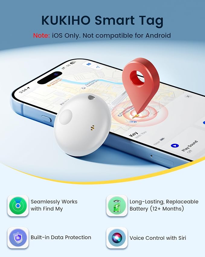 Air Tracker Tags-4 Pack, Smart Bluetooth Tracker Works with Apple Find My (iOS Only), Item Finder Key Finder with Replaceable Battery, Tracker Tag Locator for Keys, Luggage, Suitcases and Bags (White)