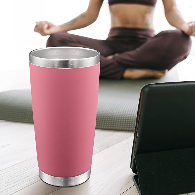 AIANJI 20oz Tumbler Bulk Stainless Steel Tumblers with Lid Vacuum Insulated Double Wall Travel Coffee Mug Powder Coated Tumbler Cup for Hot and Cold Drinks(Pink, 1 pack)