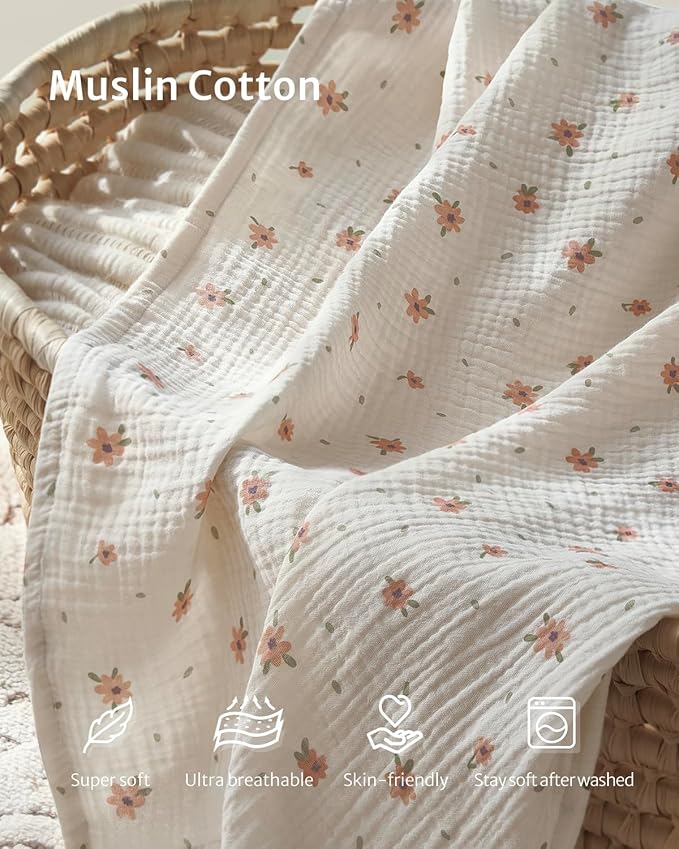 Blissful Diary Muslin Multi-Use Cloth - 4-in-1 Privacy Nursing Cover, Swaddle Blanket, Car Seat Cover, Burp Cloth, Portable Breastfeeding Essentials for Women, Baby Must Have (Pink Floral)