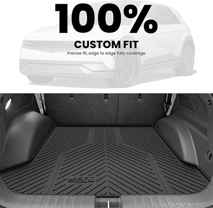 LASFIT Floor Mats & Cargo Mat Fits for Hyundai Ioniq 5(Unmovable Console) 2024 2023 2022, All Weather TPE Custom Fit Full Set Accessories for Ioniq 5 2022-2024 Floor Liners & Trunk Liner, Black