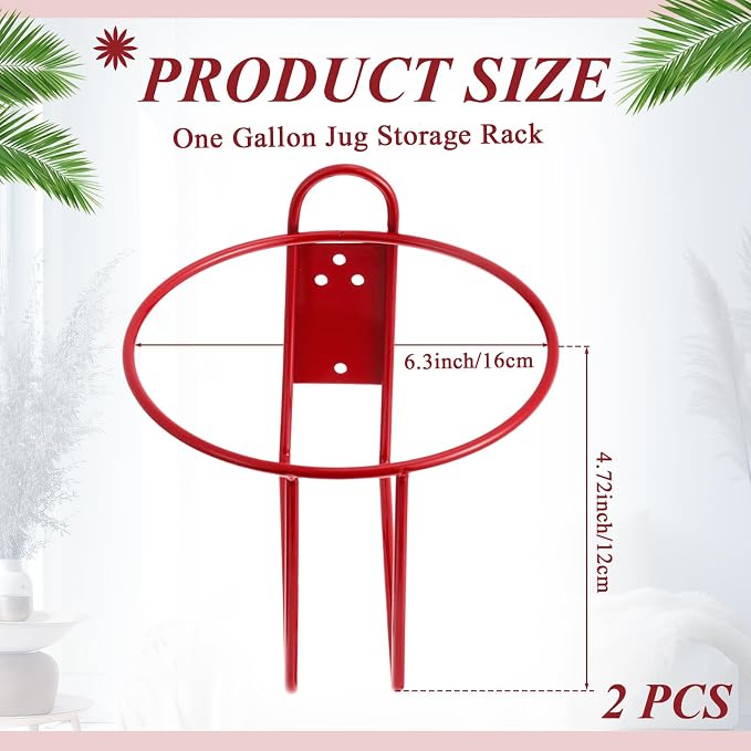 Hicarer 2 Pcs One Gallon Jug Storage Rack Wall Mounted Heavy Duty Steel Wall Rack for 1 Gallon Bottle Round Water Jug Holder with Hardware Hand Sanitizer 6-3/4" W x 5" H x 6-1/2" D (Red)